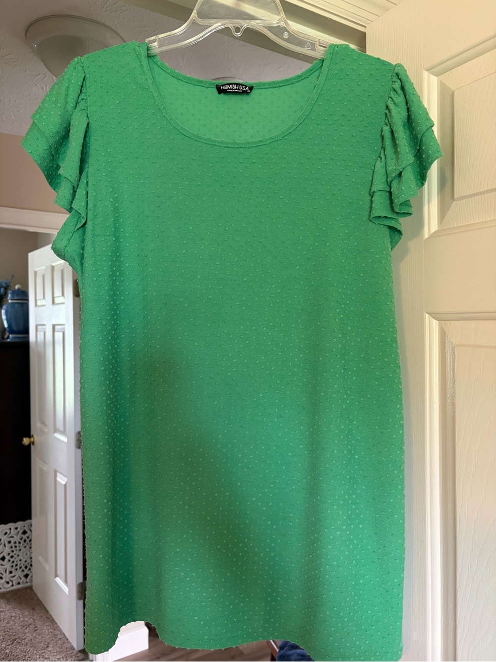 FarmRanch Green Swiss Dot Flutter Sleeve Top